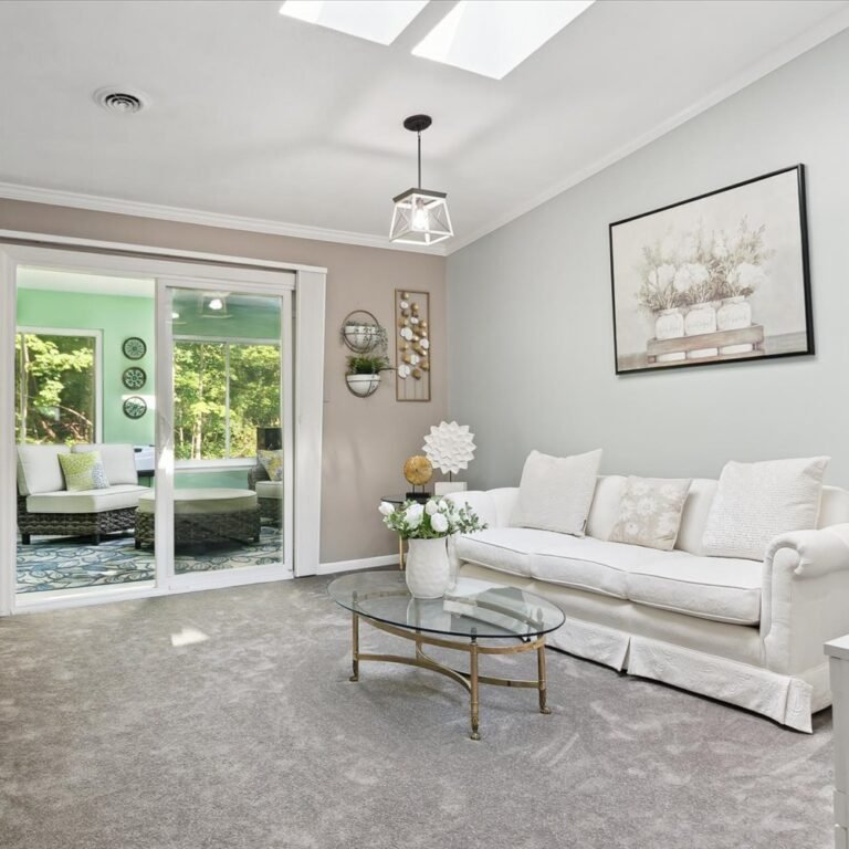 Bright living room with skylights and natural light at Kendra’s Place assisted living and memory care in Canton Michigan
